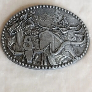 Vintage Silver Pewter‎ Western Cattle Drive Belt Buckle Zee Series